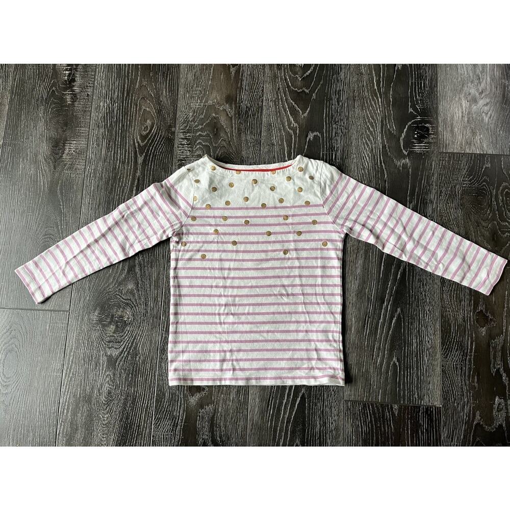Mini Boden Everyday Breton, Pink Stripes Gold Polka Dots, size 6-7Y